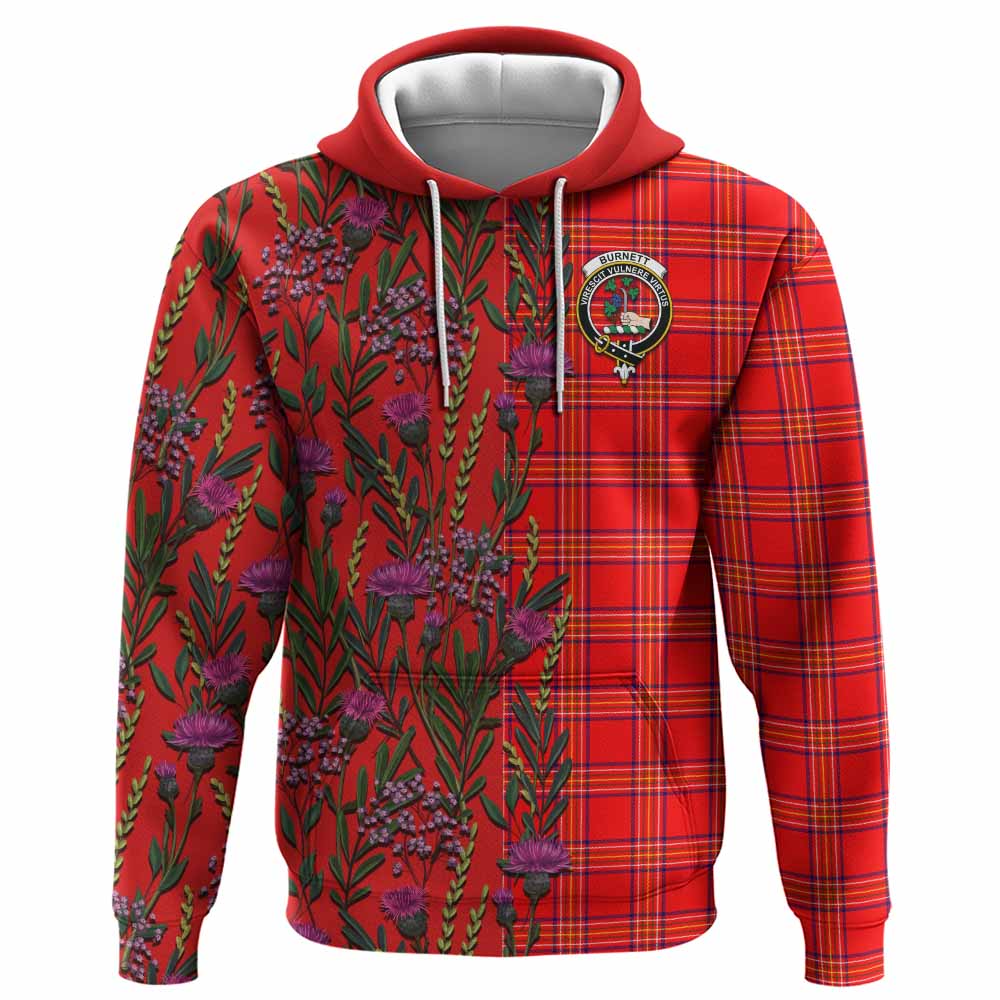 Burnett Family Crest Tartan Hoodie Scottish Thistle Flower Pattern Half Style - Tartan Vibes Clothing