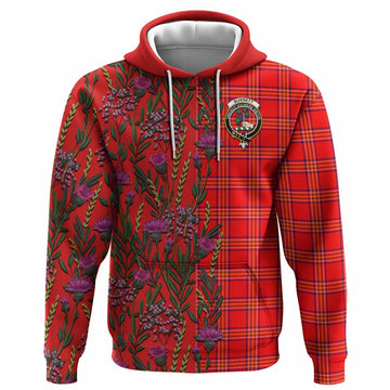 Burnett Family Crest Tartan Hoodie Scottish Thistle Flower Pattern Half Style