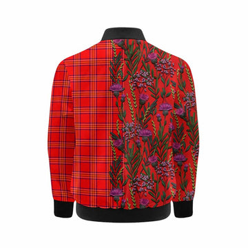 Burnett Family Crest Tartan Kid Bomber Jacket Scottish Thistle Flower Pattern Half Style