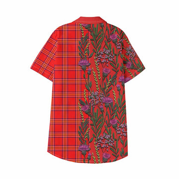 Burnett Family Crest Tartan Kid Hawaiian Shirt Scottish Thistle Flower Pattern Half Style - Tartan Vibes Clothing