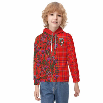 Burnett Family Crest Tartan Kid Hoodie Scottish Thistle Flower Pattern Half Style