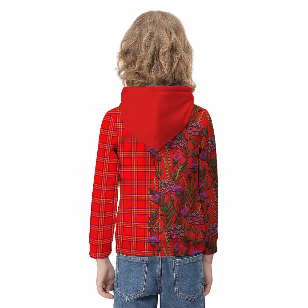 Burnett Family Crest Tartan Kid Hoodie Scottish Thistle Flower Pattern Half Style - Tartan Vibes Clothing