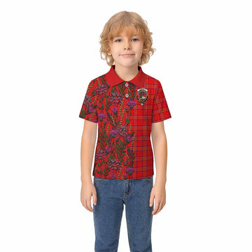 Burnett Family Crest Tartan Kid Polo Shirt Scottish Thistle Flower Pattern Half Style - Tartan Vibes Clothing