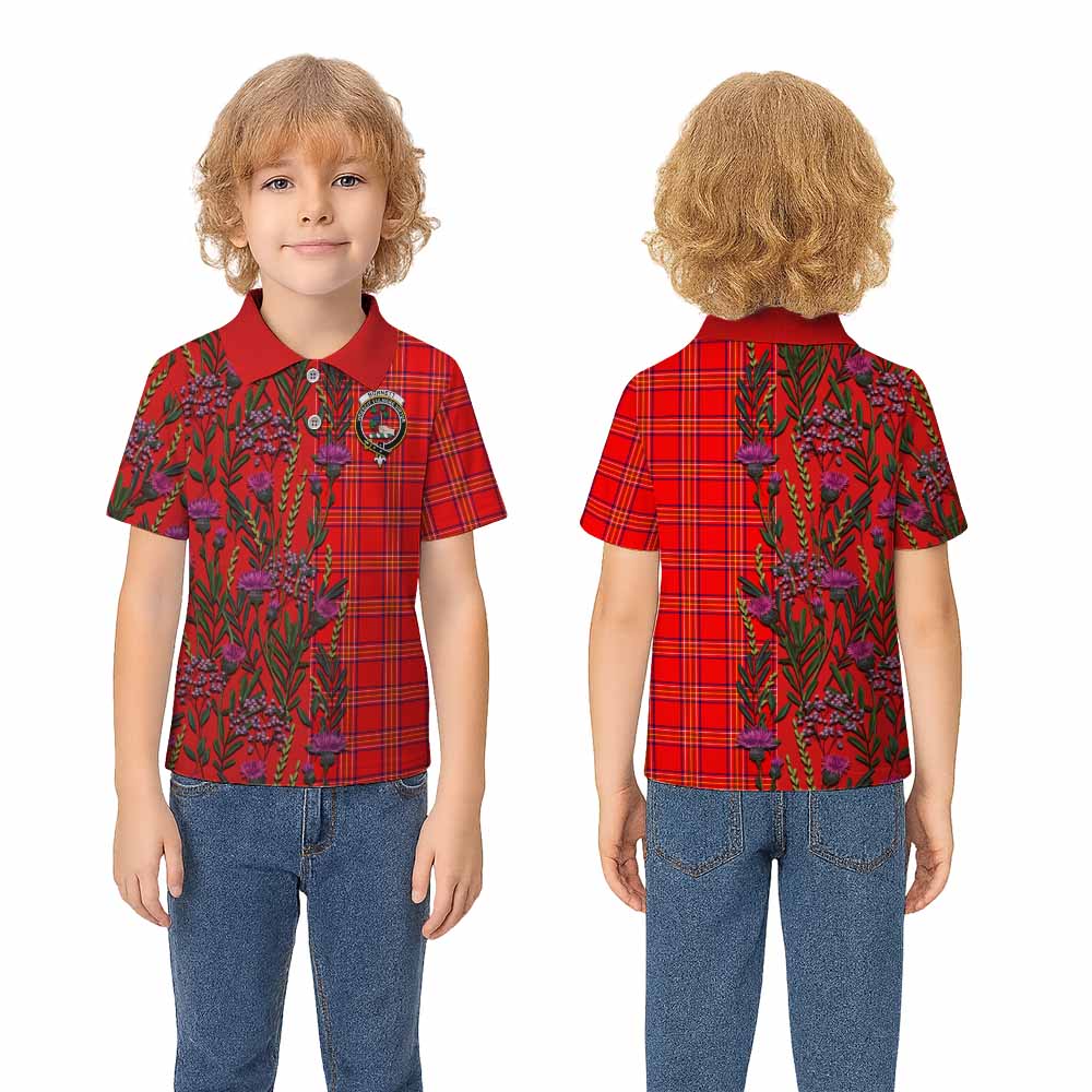 Burnett Family Crest Tartan Kid Polo Shirt Scottish Thistle Flower Pattern Half Style - Tartan Vibes Clothing