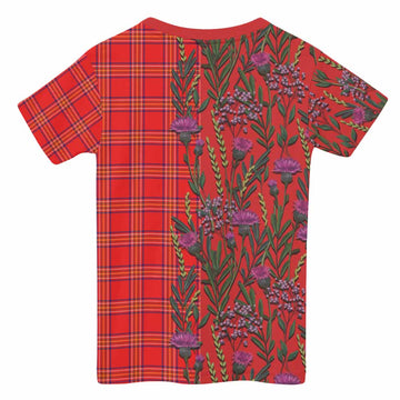 Burnett Family Crest Tartan Kid T-shirt Scottish Thistle Flower Pattern Half Style - Tartan Vibes Clothing