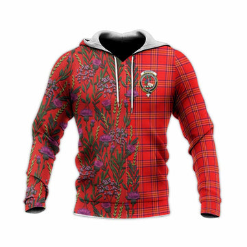 Burnett Family Crest Tartan Knitted Hoodie Scottish Thistle Flower Pattern Half Style