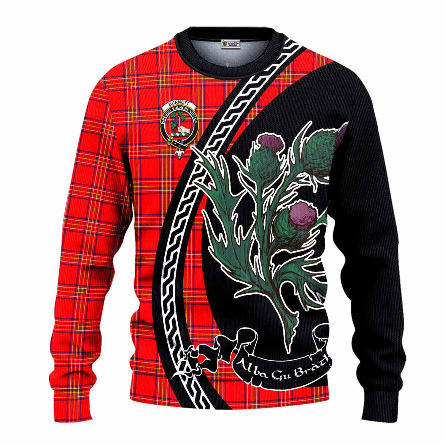 Burnett Family Crest Tartan Knitted Sweater Alba Thistle Inspired - Tartan Vibes Clothing