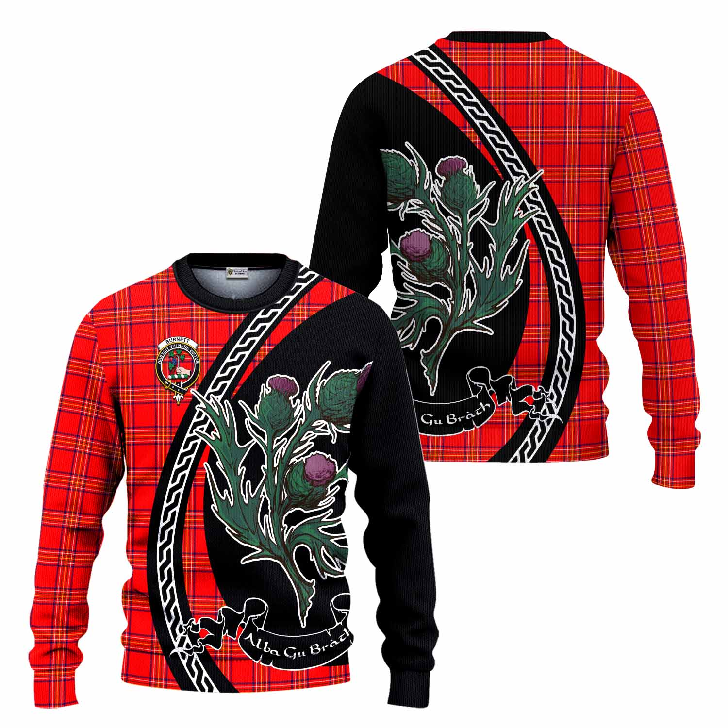 Burnett Family Crest Tartan Knitted Sweater Alba Thistle Inspired - Tartan Vibes Clothing
