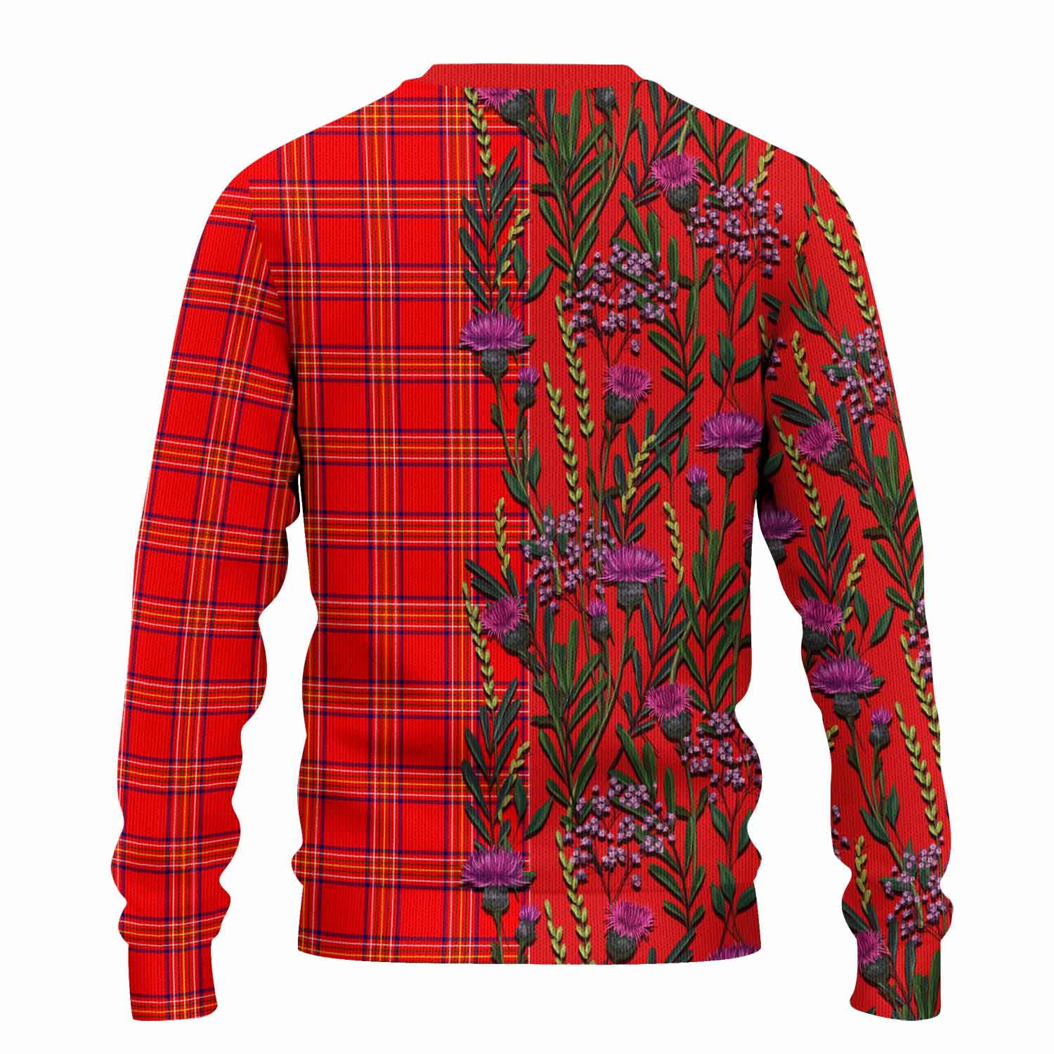 Burnett Family Crest Tartan Knitted Sweater Scottish Thistle Flower Pattern Half Style - Tartan Vibes Clothing