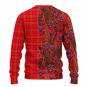 Burnett Family Crest Tartan Knitted Sweater Scottish Thistle Flower Pattern Half Style
