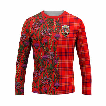 Burnett Family Crest Tartan Long Sleeve T-Shirt Scottish Thistle Flower Pattern Half Style - Tartan Vibes Clothing