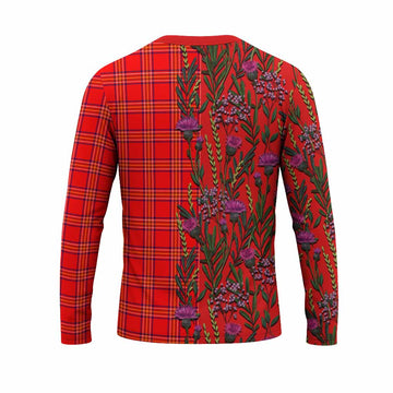 Burnett Family Crest Tartan Long Sleeve T-Shirt Scottish Thistle Flower Pattern Half Style - Tartan Vibes Clothing
