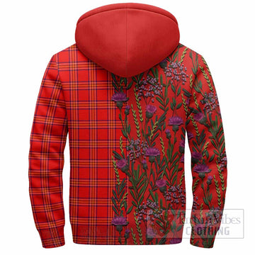 Burnett Family Crest Tartan Sherpa Hoodie Scottish Thistle Flower Pattern Half Style
