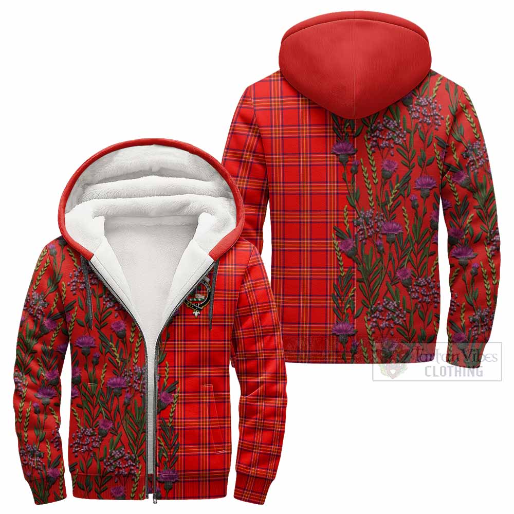 Burnett Family Crest Tartan Sherpa Hoodie Scottish Thistle Flower Pattern Half Style - Tartan Vibes Clothing