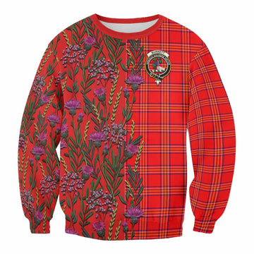 Burnett Family Crest Tartan Sweatshirt Scottish Thistle Flower Pattern Half Style
