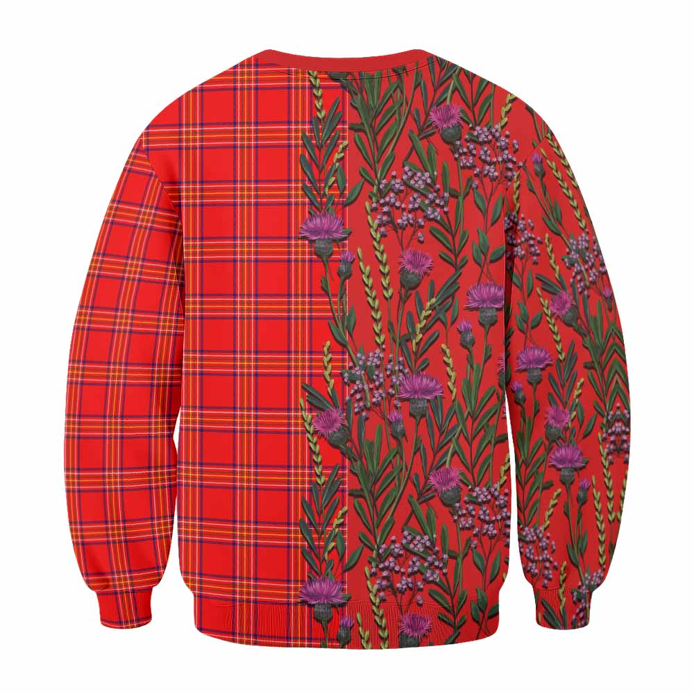 Burnett Family Crest Tartan Sweatshirt Scottish Thistle Flower Pattern Half Style - Tartan Vibes Clothing