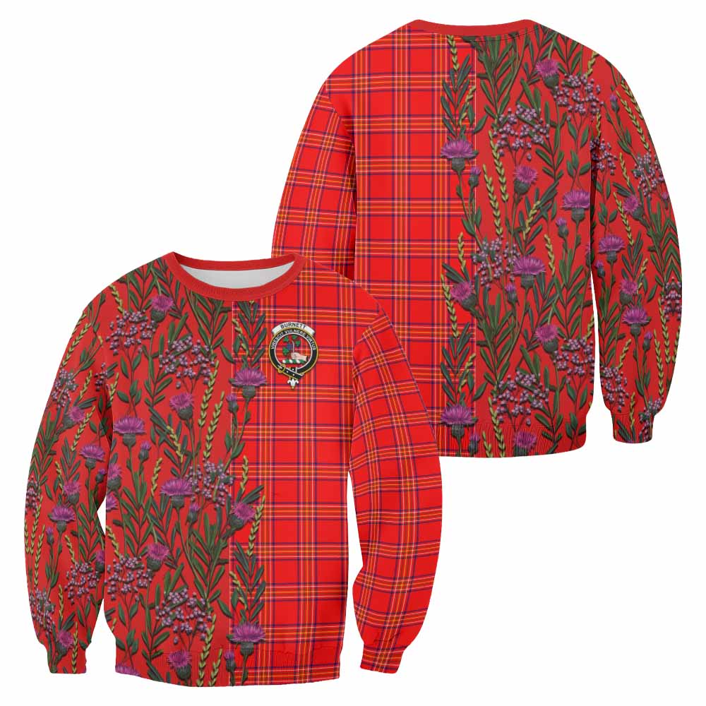 Burnett Family Crest Tartan Sweatshirt Scottish Thistle Flower Pattern Half Style - Tartan Vibes Clothing