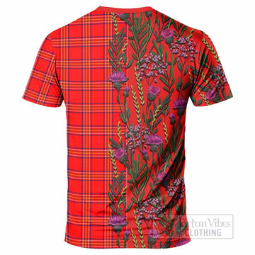 Burnett Family Crest Tartan T-Shirt Scottish Thistle Flower Pattern Half Style