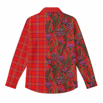 Burnett Family Crest Tartan Women Casual Shirt Scottish Thistle Flower Pattern Half Style - Tartan Vibes Clothing