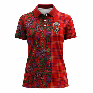 Burnett Family Crest Tartan Women Polo Shirt Scottish Thistle Flower Pattern Half Style - Tartan Vibes Clothing