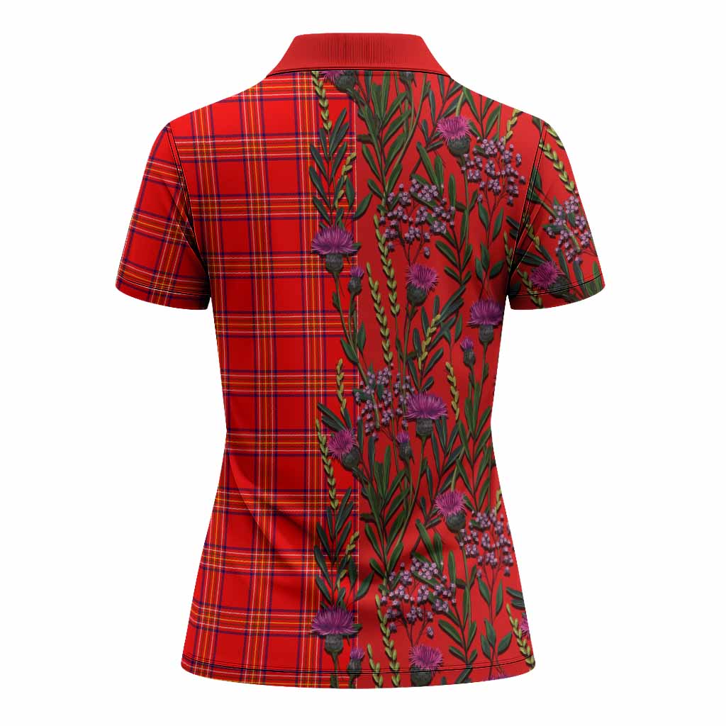 Burnett Family Crest Tartan Women Polo Shirt Scottish Thistle Flower Pattern Half Style - Tartan Vibes Clothing