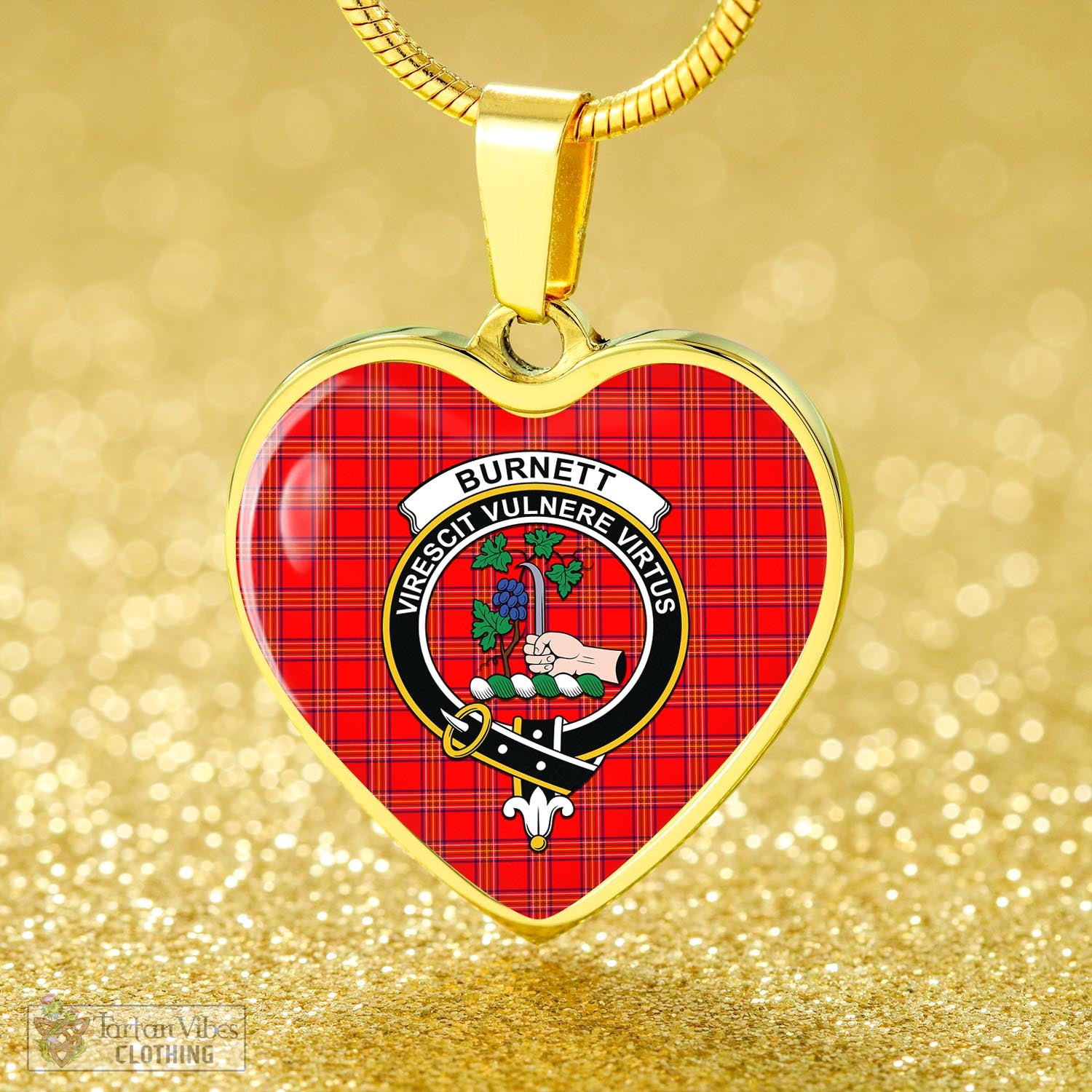 Tartan Vibes Clothing Burnett Modern Tartan Heart Necklace with Family Crest