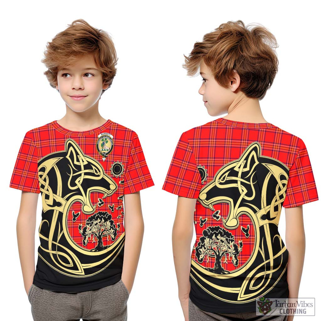 Burnett Modern Tartan Kid T-Shirt with Family Crest Celtic Wolf Style Youth XL Size14 - Tartan Vibes Clothing
