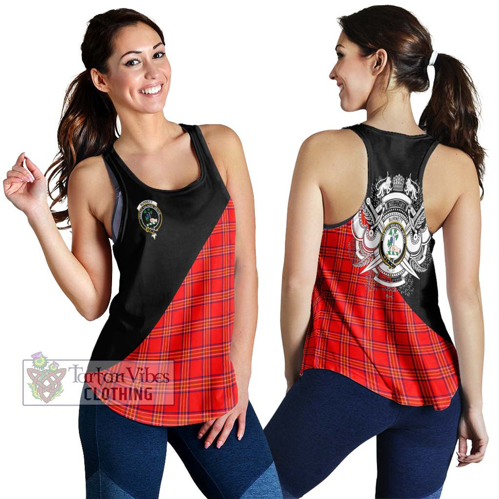 Burnett Modern Tartan Women's Racerback Tanks with Family Crest and Military Logo Style 4XL - Tartanvibesclothing Shop
