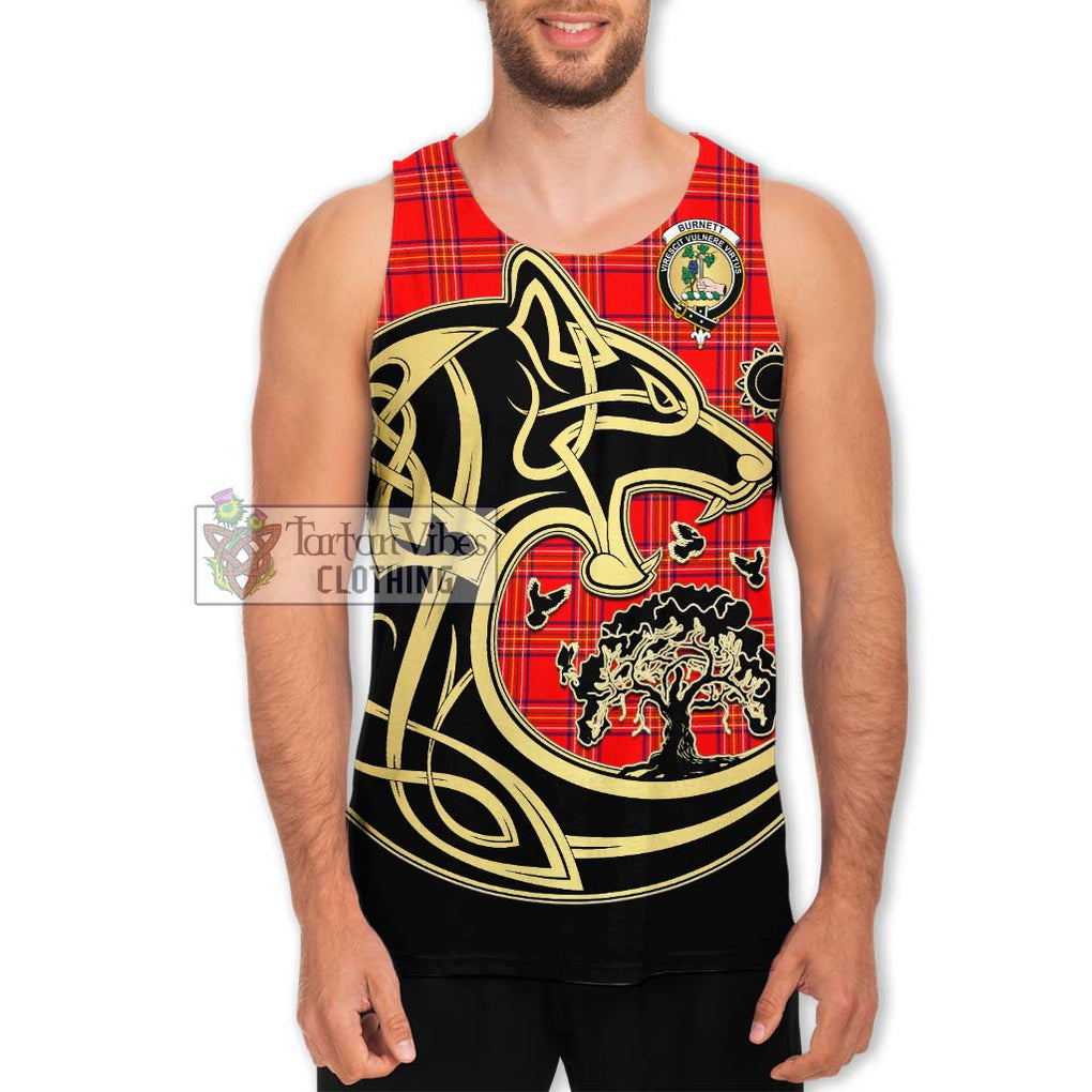 Burnett Modern Tartan Men's Tank Top with Family Crest Celtic Wolf Style Men - Tartan Vibes Clothing