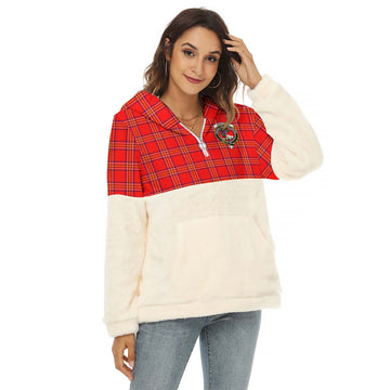 Burnett Modern Tartan Women's Borg Fleece Hoodie With Half Zip with Family Crest Female - Tartan Vibes Clothing