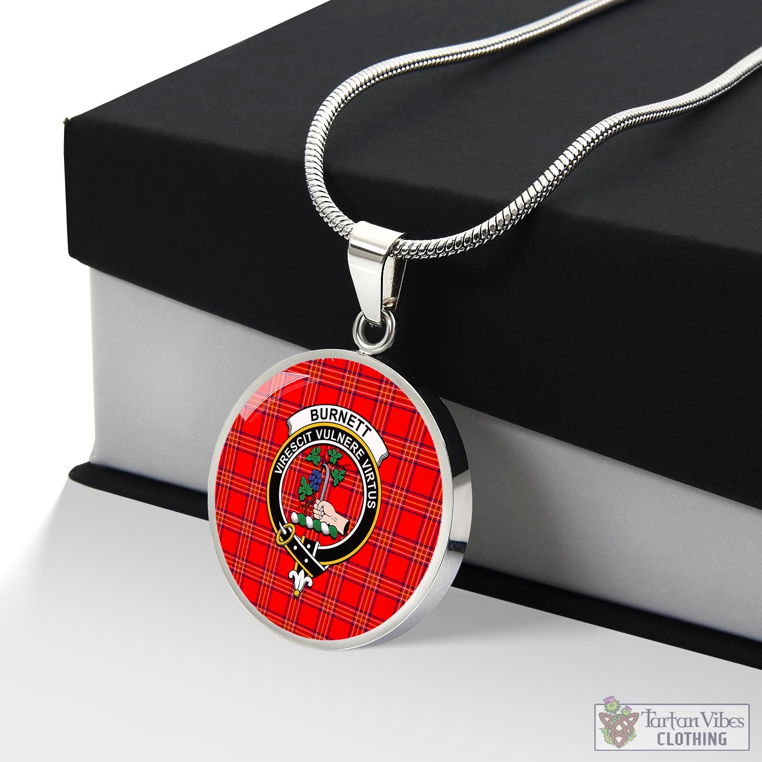 Tartan Vibes Clothing Burnett Modern Tartan Circle Necklace with Family Crest