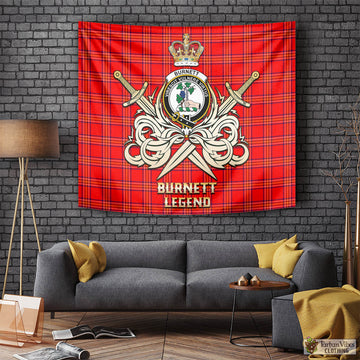 Burnett Tartan Tapestry with Clan Crest and the Golden Sword of Courageous Legacy