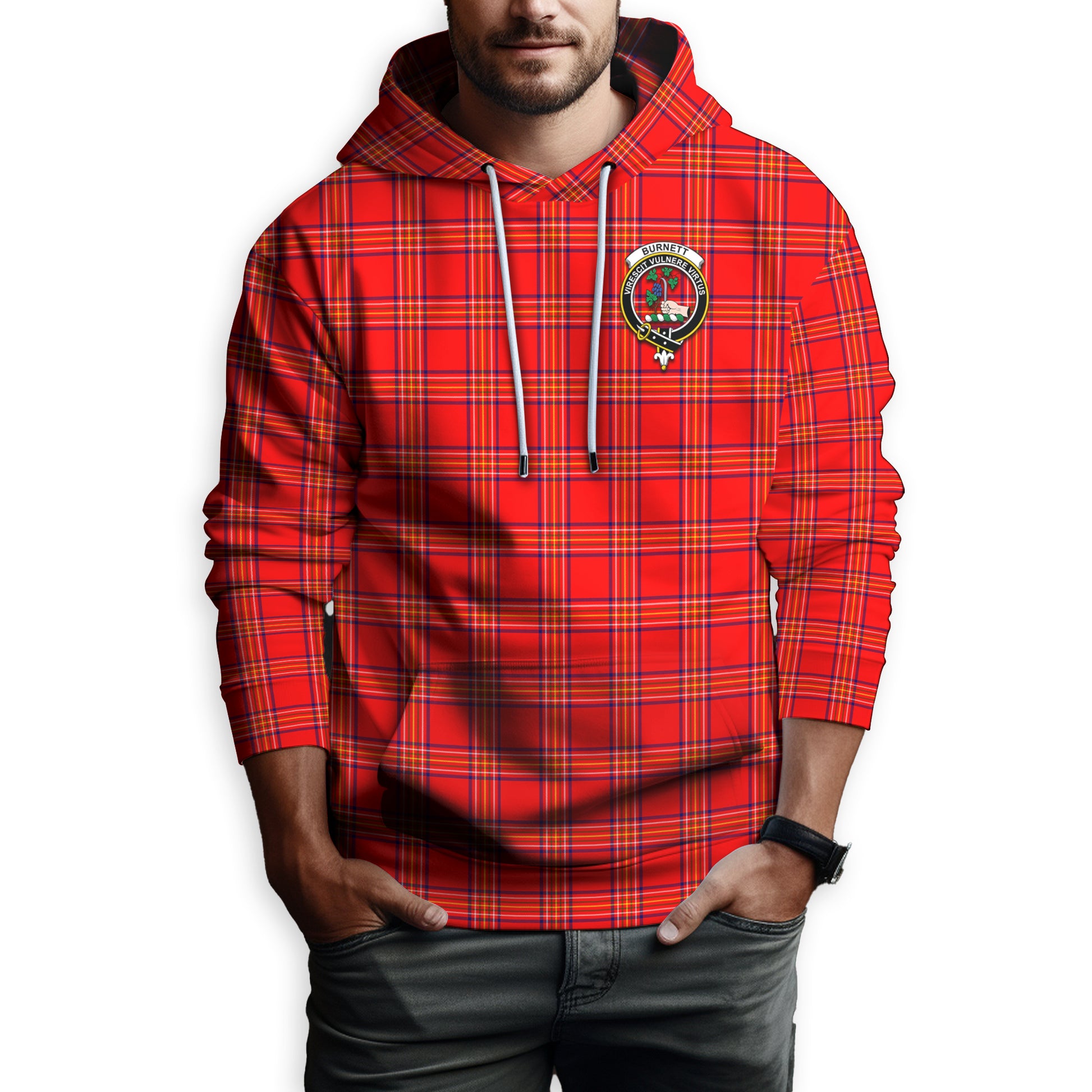 Burnett Modern Tartan Hoodie with Family Crest