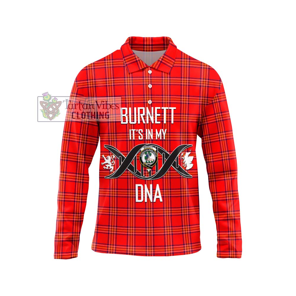 Burnett Modern Tartan Long Sleeve Polo Shirt with Family Crest DNA In Me Style Unisex - Tartanvibesclothing Shop