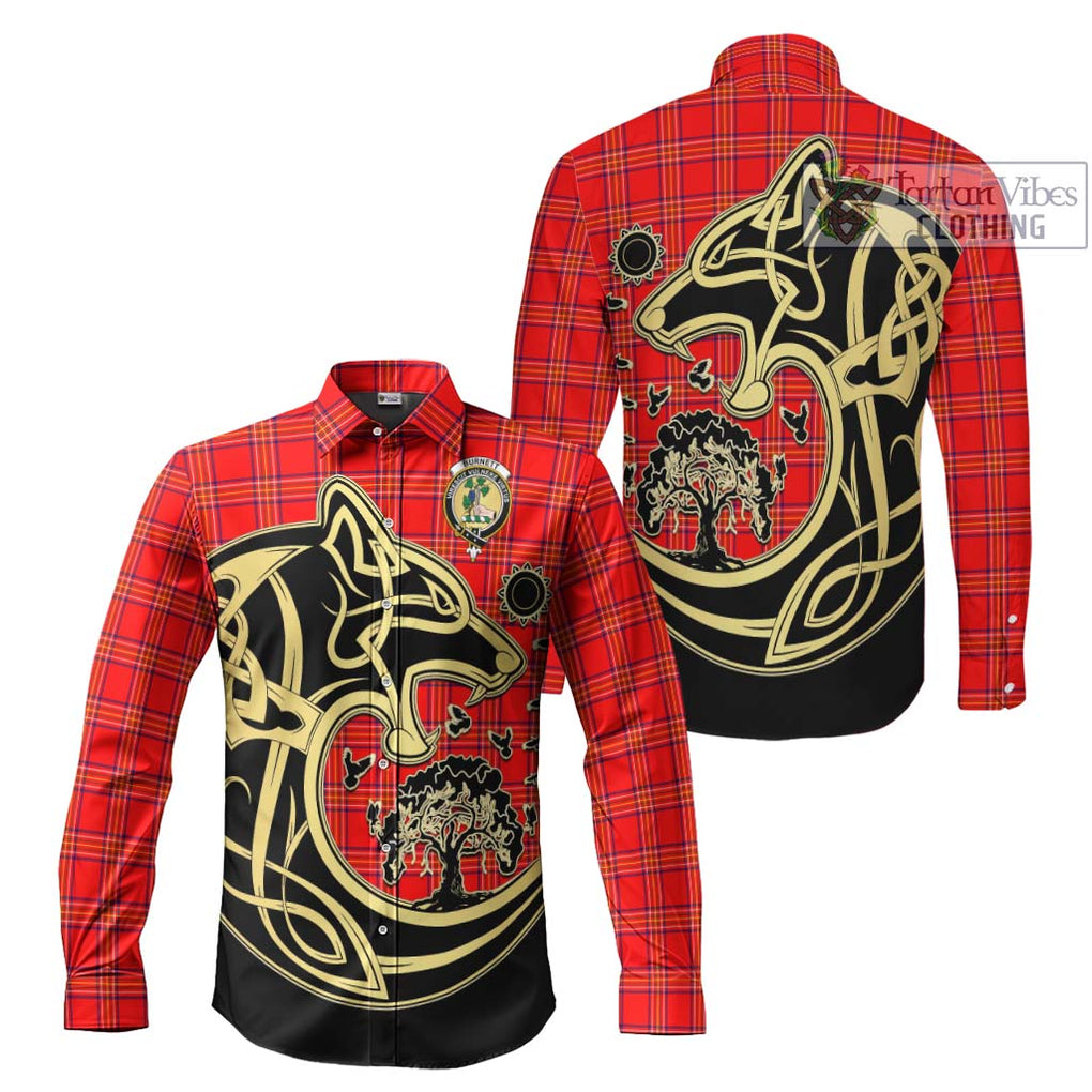 Burnett Modern Tartan Long Sleeve Button Shirt with Family Crest Celtic Wolf Style Men's Shirt S - Tartan Vibes Clothing