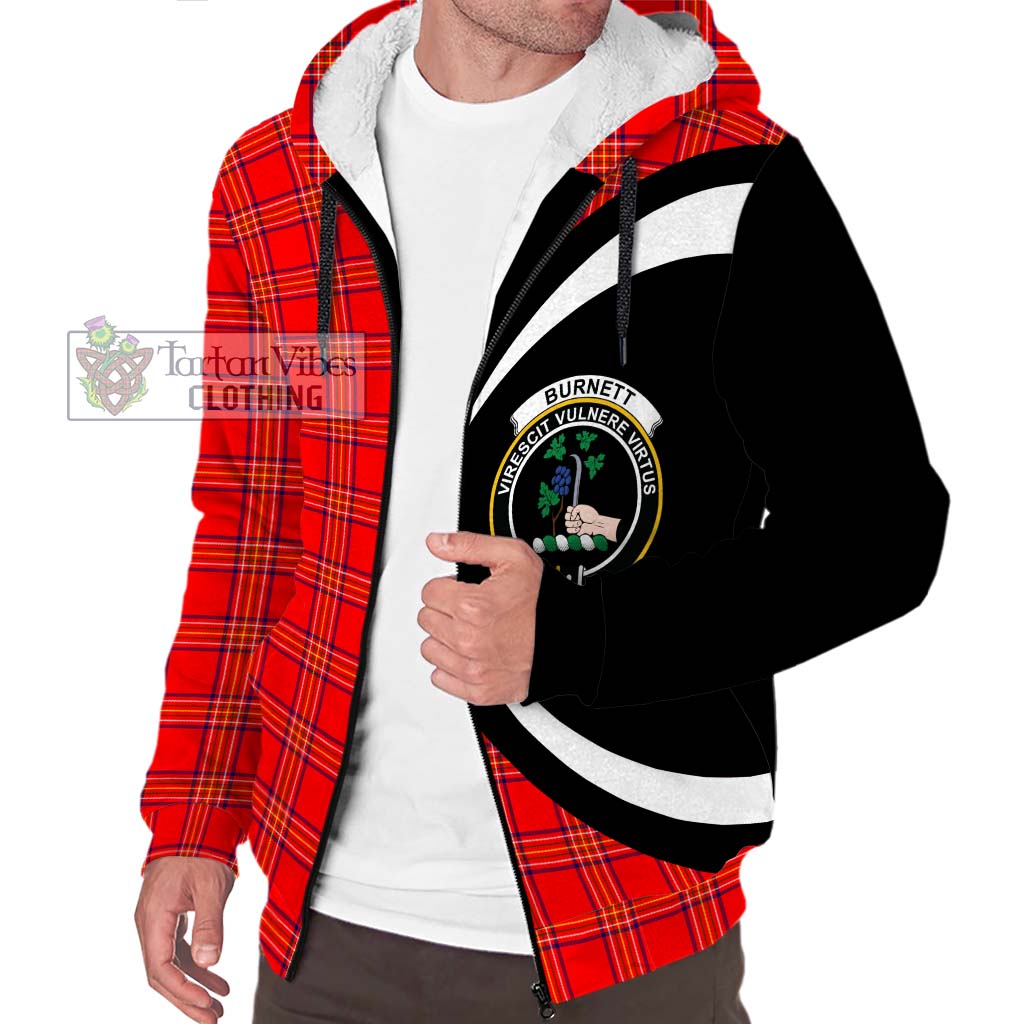Burnett Modern Tartan Sherpa Hoodie with Family Crest Circle Style Unisex S - Tartan Vibes Clothing