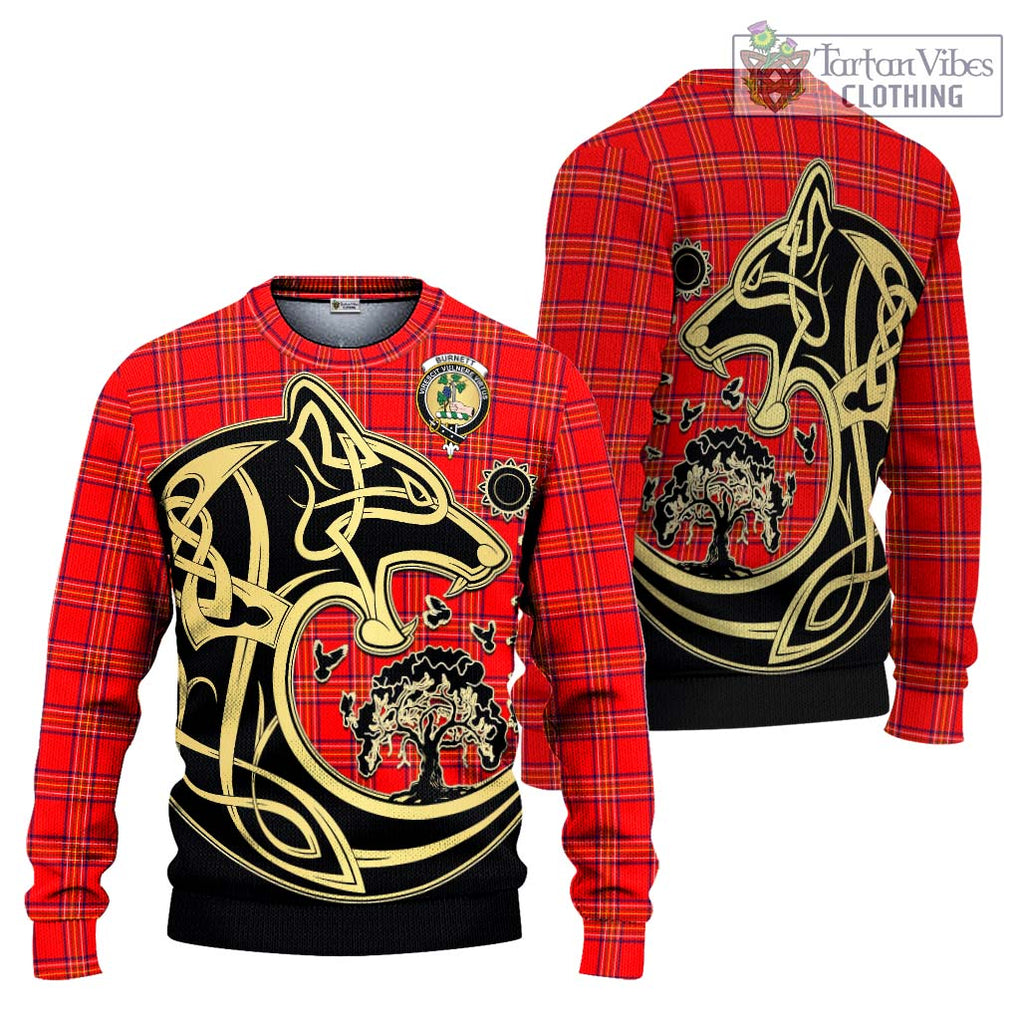 Burnett Modern Tartan Knitted Sweater with Family Crest Celtic Wolf Style Unisex - Tartan Vibes Clothing