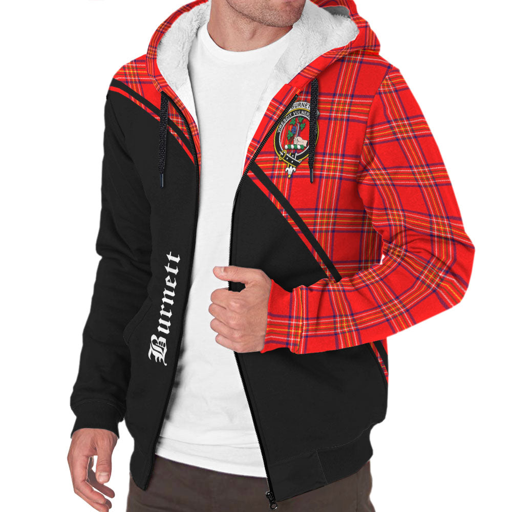 Burnett Modern Tartan Sherpa Hoodie with Family Crest Curve Style Unisex