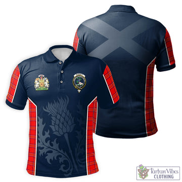 Burnett Modern Tartan Men's Polo Shirt with Family Crest and Scottish Thistle Vibes Sport Style