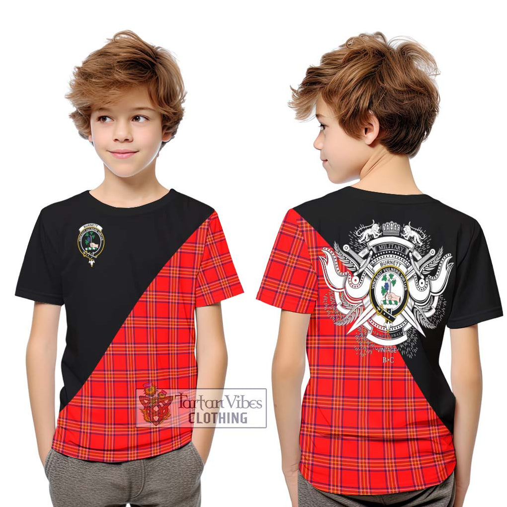 Burnett Modern Tartan Kid T-Shirt with Family Crest and Military Logo Style Youth XL Size14 - Tartanvibesclothing Shop