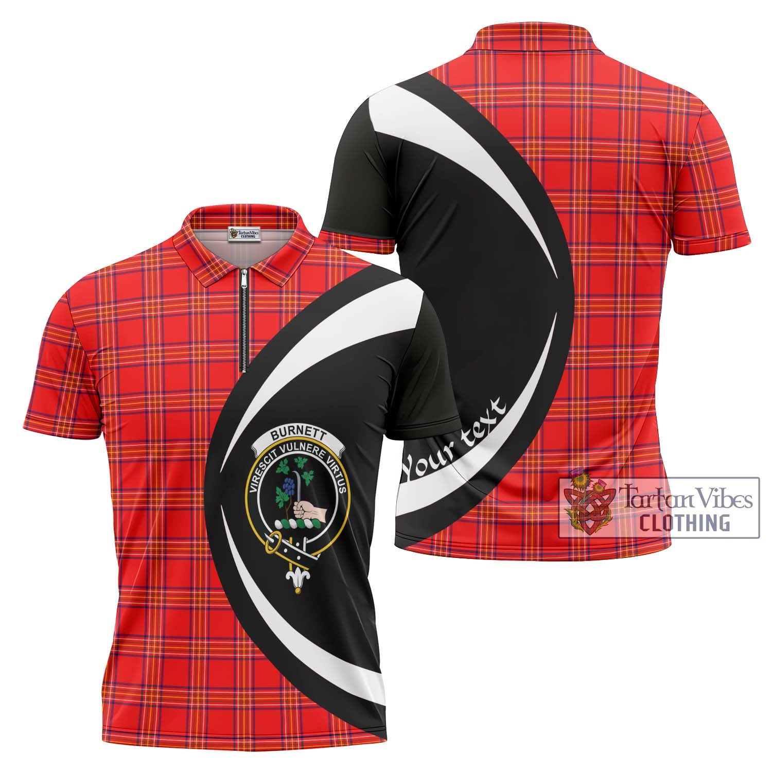 Tartan Vibes Clothing Burnett Modern Tartan Zipper Polo Shirt with Family Crest Circle Style