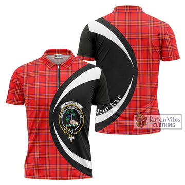 Burnett Tartan Zipper Polo Shirt with Family Crest Circle Style