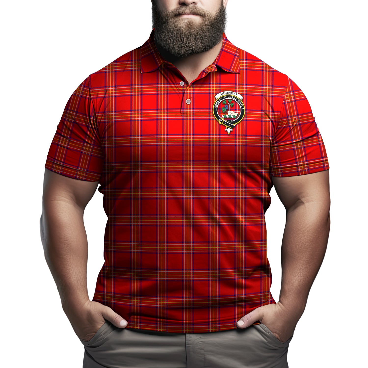 Burnett Modern Tartan Men's Polo Shirt with Family Crest