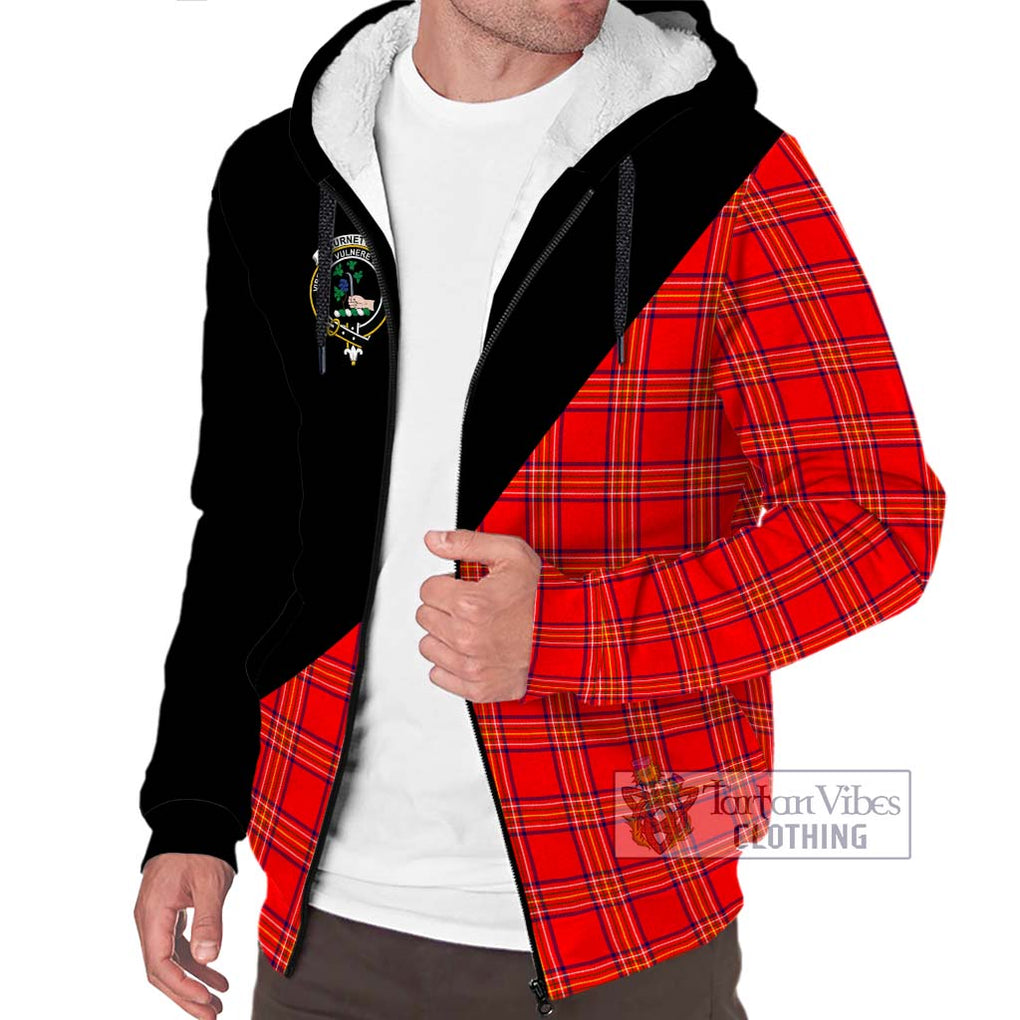 Burnett Modern Tartan Sherpa Hoodie with Family Crest and Military Logo Style Unisex S - Tartanvibesclothing Shop