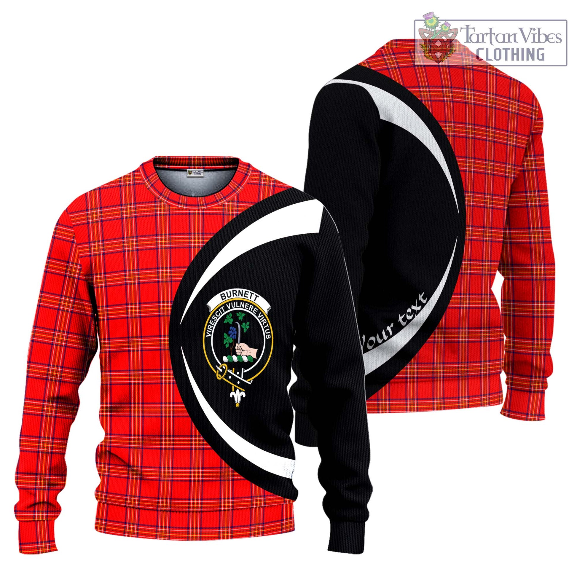 Burnett Modern Tartan Ugly Sweater with Family Crest Circle Style Unisex - Tartan Vibes Clothing