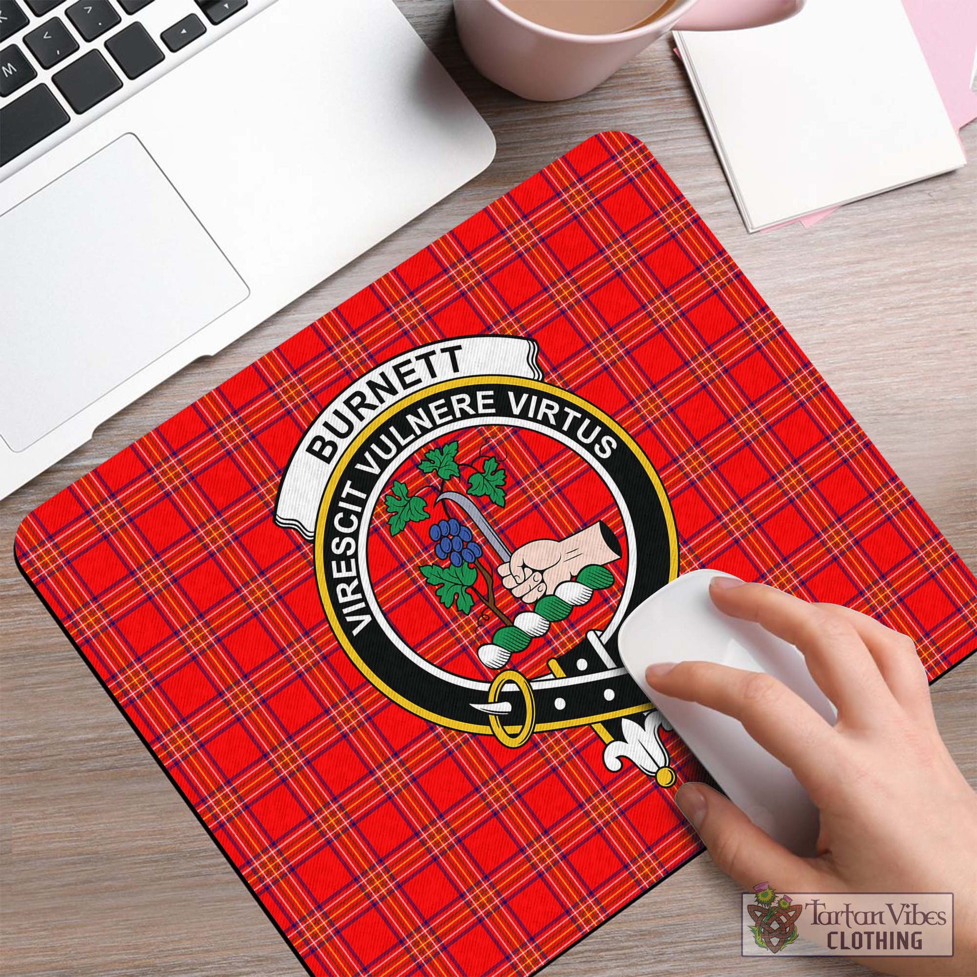Tartan Vibes Clothing Burnett Modern Tartan Mouse Pad with Family Crest