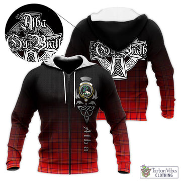Burnett Modern Tartan Knitted Hoodie Featuring Alba Gu Brath Family Crest Celtic Inspired