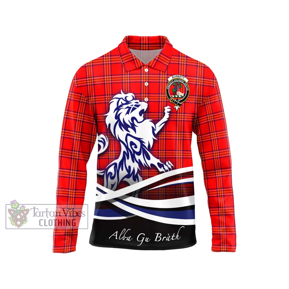 Burnett Modern Tartan Long Sleeve Polo Shirt with Alba Gu Brath Regal Lion Emblem Unisex - Tartanvibesclothing Shop