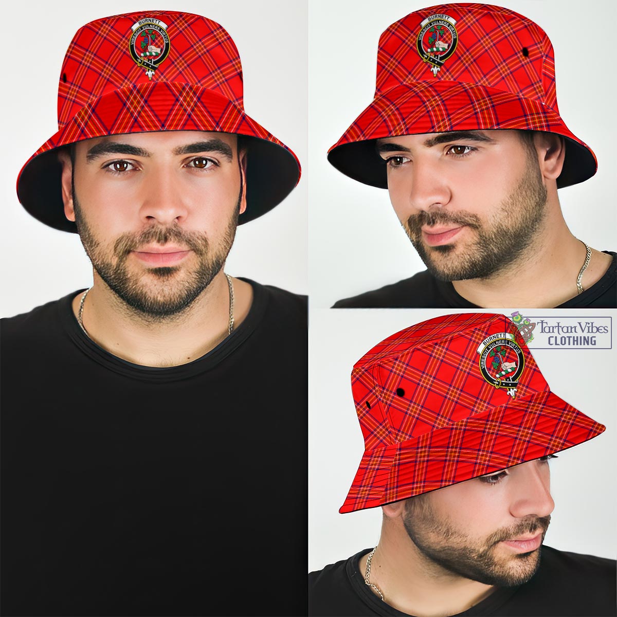 Tartan Vibes Clothing Burnett Modern Tartan Bucket Hat with Family Crest
