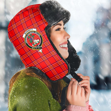Burnett Tartan Winter Trapper Hat with Family Crest